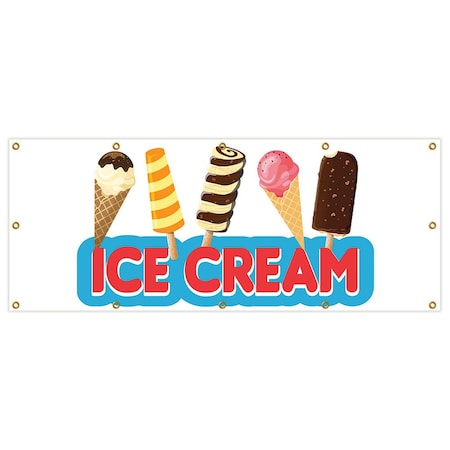 Signmission Ice Cream 2 Banner Heavy Duty 13 Oz Vinyl with Grommets Single Sided B-120 Ice Cream 2